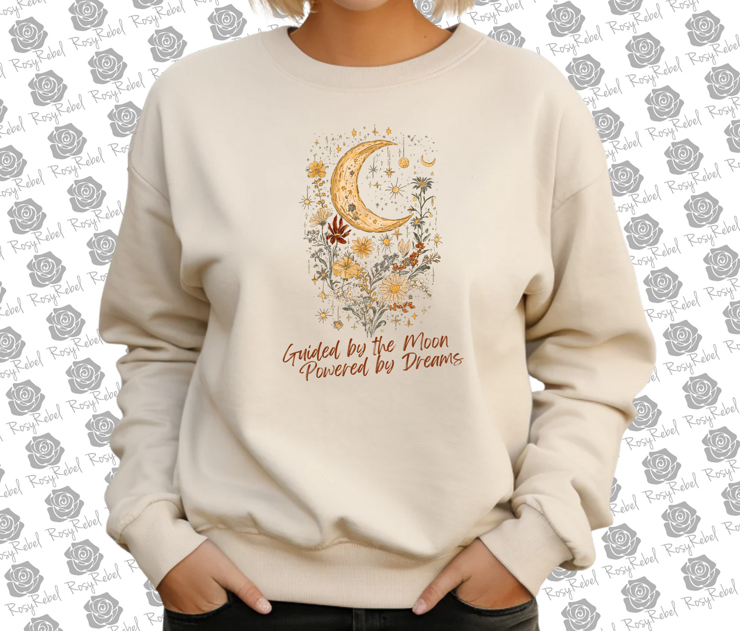 Guided by the Moon, Powered by Dreams Graphic Crew Neck Sweatshirt