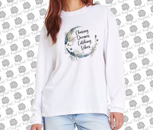 Chasing Dreams, Catching Vibes Graphic Oversized Long-Sleeve T-Shirt