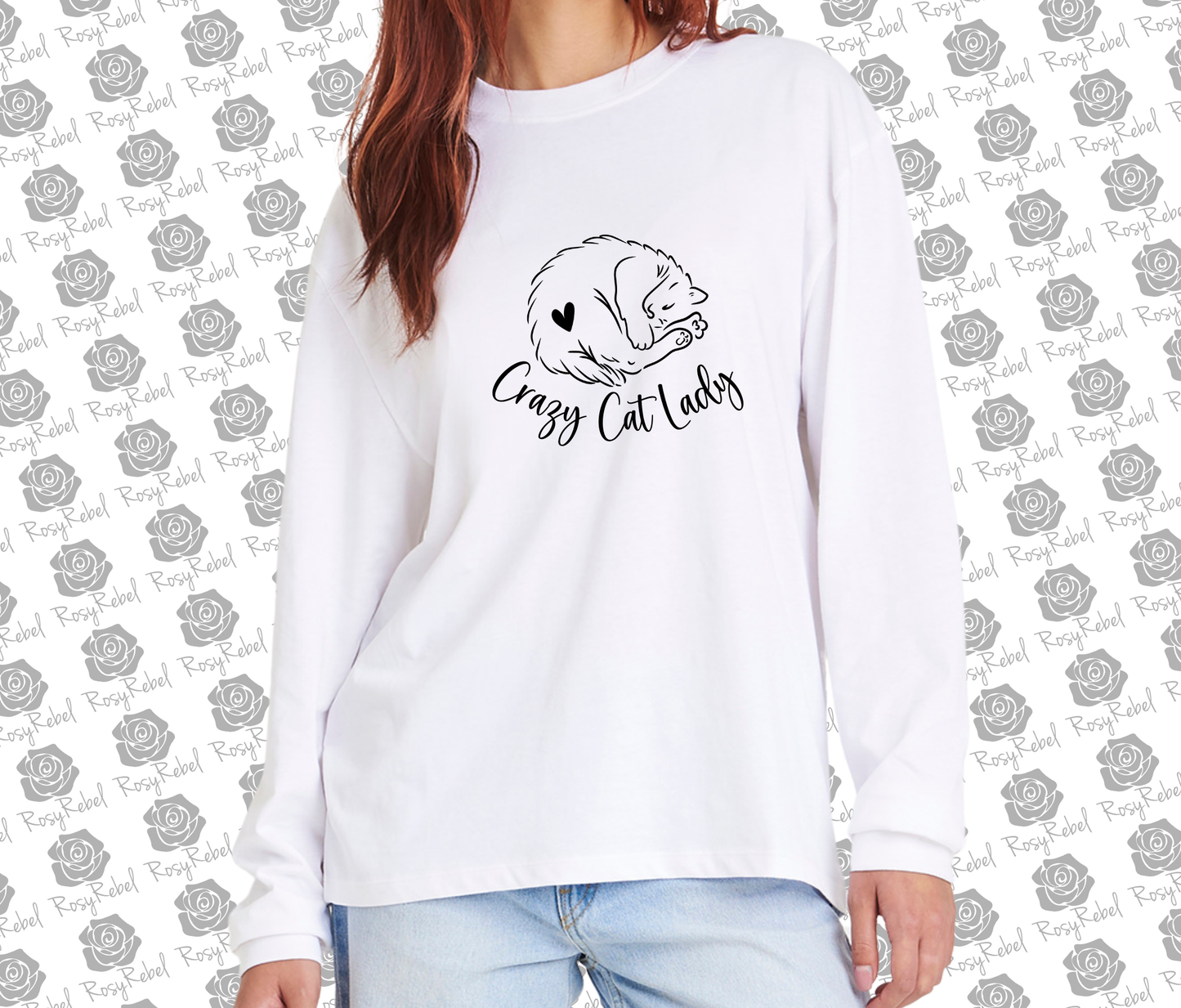 Crazy Cat Lady Fun Graphic Oversized Long-Sleeve T-Shirt