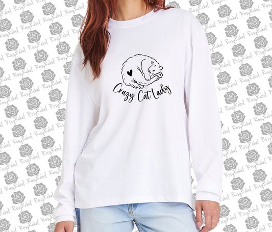 Crazy Cat Lady Fun Graphic Oversized Long-Sleeve T-Shirt