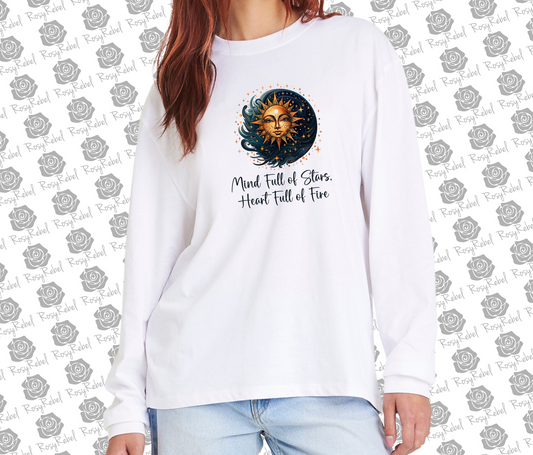 Mind Full of Stars, Heart Full of Fire Graphic Oversized Long-Sleeve T-Shirt