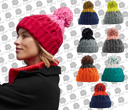 Duo Colour Cable Knit Ski Beanie with Luxury Pom Pom